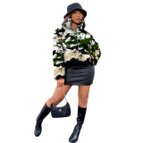 Print Zipper Down Jacket Coat