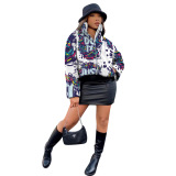 Print Zipper Down Jacket Coat