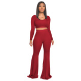 Solid Color Boot Cut Pant Two Piece Outfit