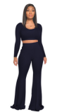 Solid Color Boot Cut Pant Two Piece Outfit