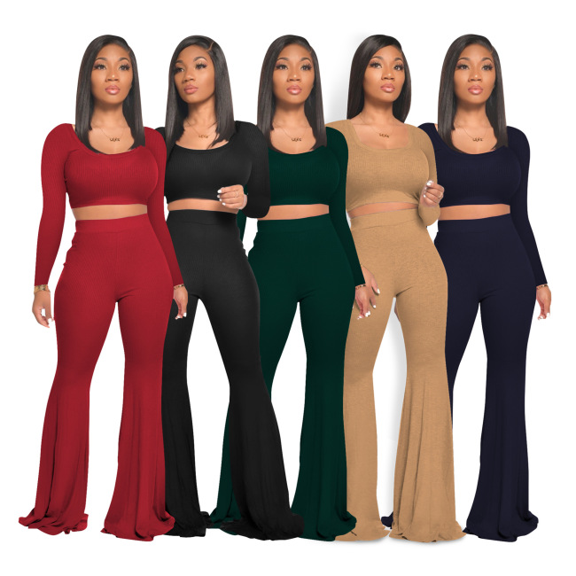 Solid Color Boot Cut Pant Two Piece Outfit