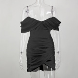 Solid Color Pleated One Piece Dress