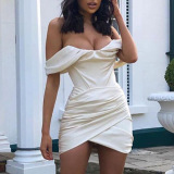 Solid Color Pleated One Piece Dress