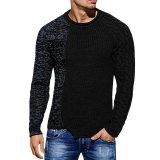 2021 Men's Fashion Solid Color Autumn Knit O-Neck Long Sleeve Spliced Sweaters Casual Slim Fit Pullover Tops
