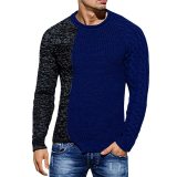 2021 Men's Fashion Solid Color Autumn Knit O-Neck Long Sleeve Spliced Sweaters Casual Slim Fit Pullover Tops