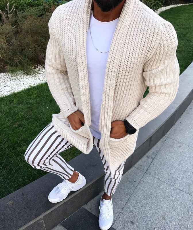 Shawl Collar Cardigan Sweater Men Autumn New Knitted Sweater Coat with Pocket Casual Slim Fit Coarse Pull Homme Beige Knitwear