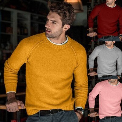 2021 Latest Classic Designs Pink Autumn Winter Mens Sweaters O-Neck Casual Warm Male Slim Fit Brand Knitted Coat Pullover Tops