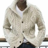 Autumn Winter Solid Color Retro Sweater Men Single Breasted Knitted Loose Plus Size Outwear Tops