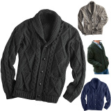 Knitted Cardigan Sweater Jacket Men Single Breasted Button Placket Mens Sweaters Coat Casual Slim Fit Twist Braided Jumper Pull