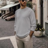 Mens O-neck Cotton Pullover Solid Spacious Autumn Spring Warm Perfect Quality Long Sleeve Clothes Knitted Casual Hombre Sweater