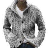 Autumn Winter Solid Color Retro Sweater Men Single Breasted Knitted Loose Plus Size Outwear Tops