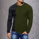 2021 Men's Fashion Solid Color Autumn Knit O-Neck Long Sleeve Spliced Sweaters Casual Slim Fit Pullover Tops