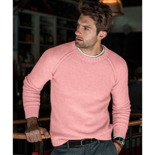 2021 Latest Classic Designs Pink Autumn Winter Mens Sweaters O-Neck Casual Warm Male Slim Fit Brand Knitted Coat Pullover Tops