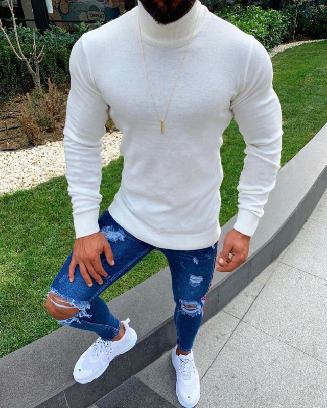 Nice Pop Fashion Vogue Sweater For Mens Pullovers Turtleneck Slim Fit Jumpers Knit Woole Warm Korean Style Clothing