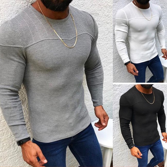 Brand Round Neck Raglan Sleeves Stripes Pleated Color Matching Men Sweater Pullover Sweater Hip Hop Street Mens Sweater
