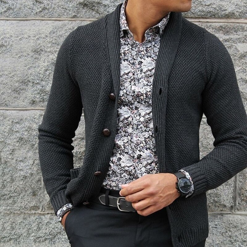 Winter Cardigan Sweater Men Shawl Collar Button Placket Mens Knitted Sweaters Casual Slim Fit Warm Christmas Jacket Coat Pull