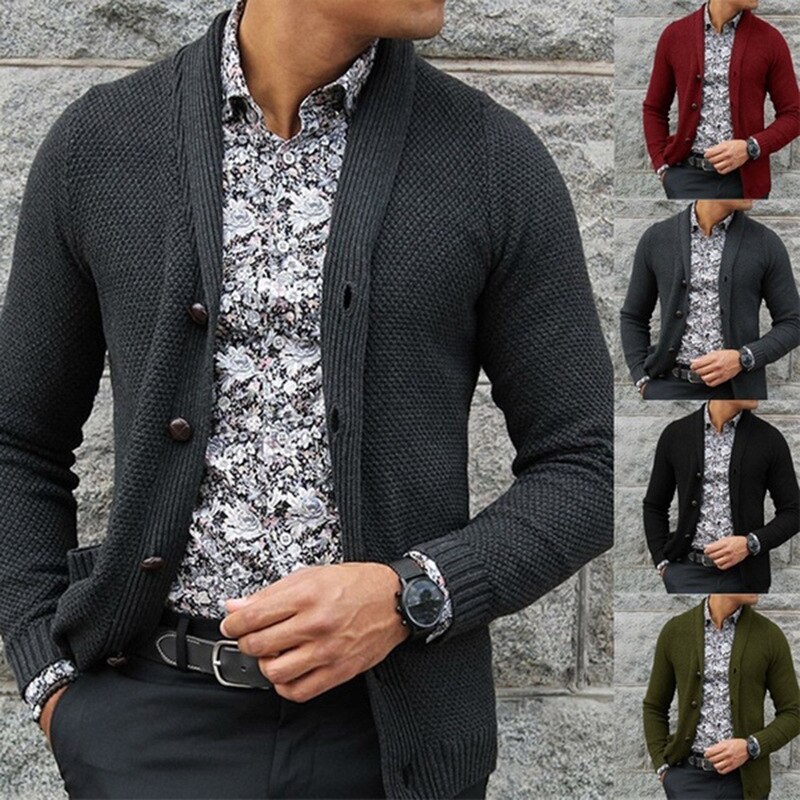 Winter Cardigan Sweater Men Shawl Collar Button Placket Mens Knitted Sweaters Casual Slim Fit Warm Christmas Jacket Coat Pull
