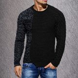 2021 Men's Fashion Solid Color Autumn Knit O-Neck Long Sleeve Spliced Sweaters Casual Slim Fit Pullover Tops