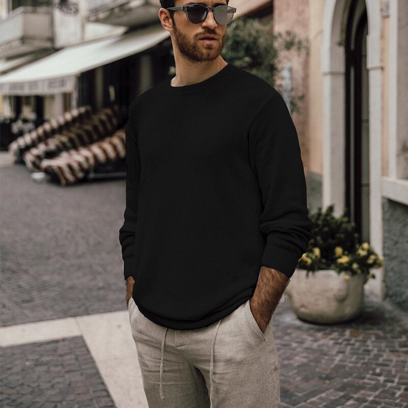 Mens O-neck Cotton Pullover Solid Spacious Autumn Spring Warm Perfect Quality Long Sleeve Clothes Knitted Casual Hombre Sweater