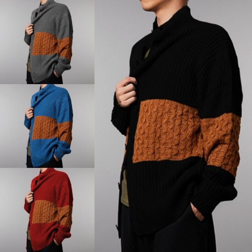 Men Winter Fashion Patchwork Knitted Outwear Coat Sweater Autumn Men Wool Cardigan Sweater Jumper