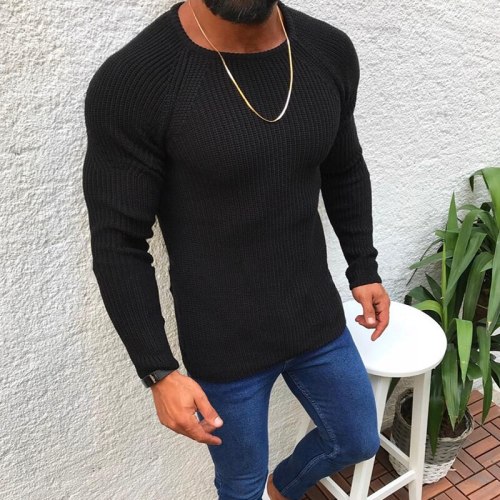 Men's Fashion Knitted Sweaters Pullover Jumper Sweatshirts Streetwear Male Casual Long Sleeve Solid Color Tops Slim Fit Clothing