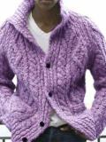 Autumn Winter Solid Color Retro Sweater Men Single Breasted Knitted Loose Plus Size Outwear Tops