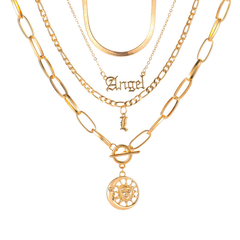 Angel Moon Sun Multilayer Necklace