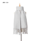 Solid Color Scarf Oversized Tassel Tartan Wrap Shawl Plaid Cozy Checked Pashmina
