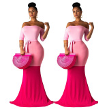 Women Sexy Off Shoulder Colorblock One Piece Dress Blue Yellow Red S-XL