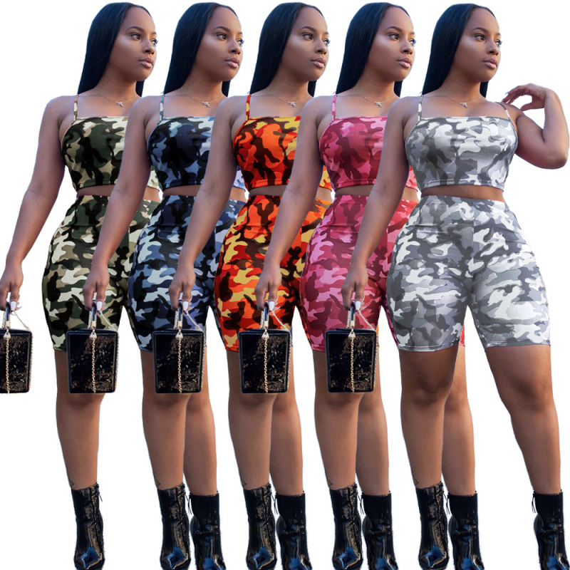 Camouflage Print sporty Short Two Piece Set