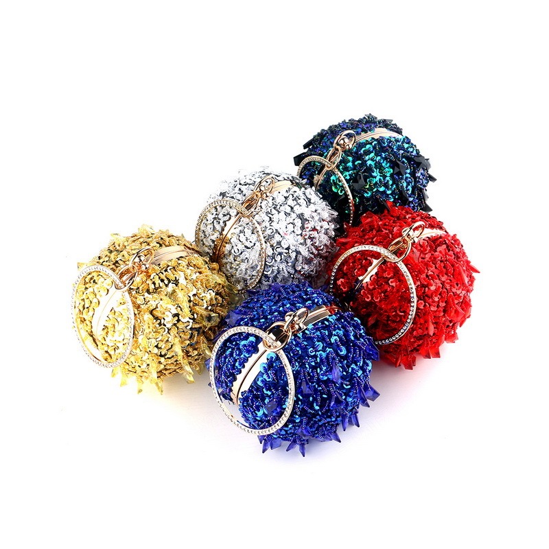 Women Shining spherical Handbag Yellow Red Blue Black Silver