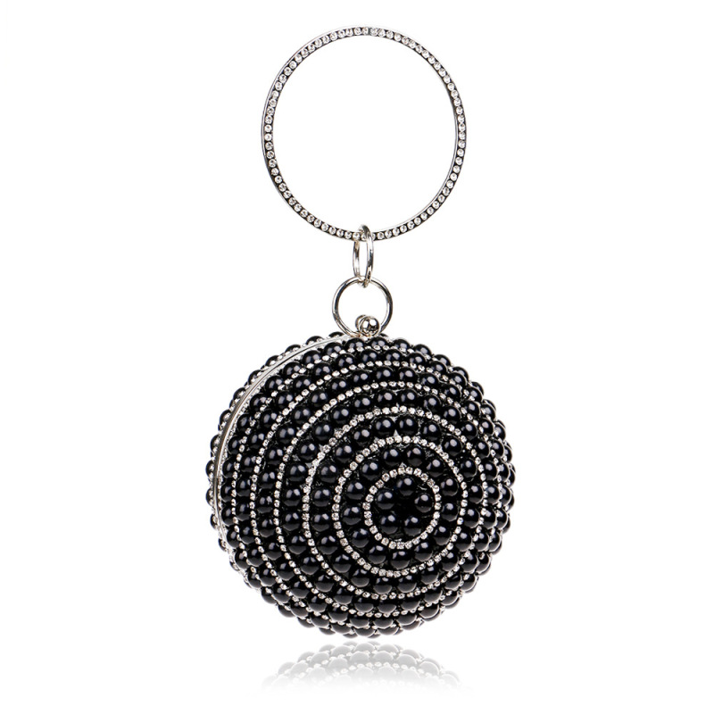Women Spherical  Pearl handbag Red Blue Black Gold Silver