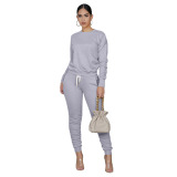 Lady Hot Selling Long Sleeve Solid Color Sport suit Two pieces Outfit Yellow Red Gray Black Blue Light Blue Rose Red S-XXL