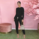 Lady Hot Selling Long Sleeve Solid Color Sport suit Two pieces Outfit Yellow Red Gray Black Blue Light Blue Rose Red S-XXL