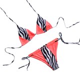 Foohoostore Women's Sexy Two Piece Bikini Suits Personality Printed Patchwork Halter Tops and Lace-Up Low Waist Trunks