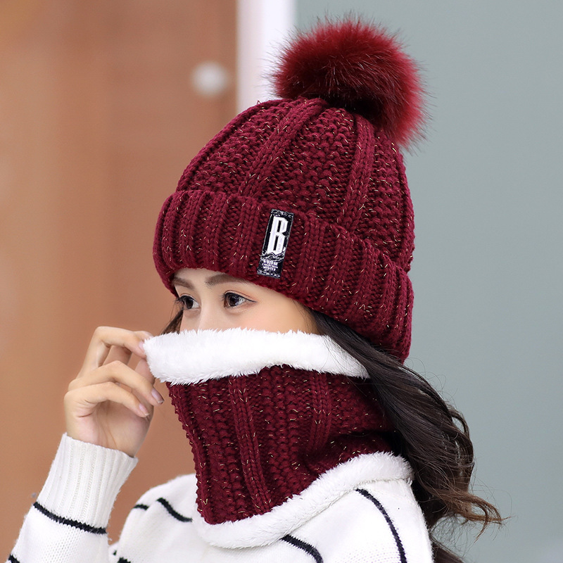 Winter knitted Beanies Hats Women Thick Warm Beanie Skullies Hat Female knit Letter Bonnet Beanie Caps Outdoor Riding Sets
