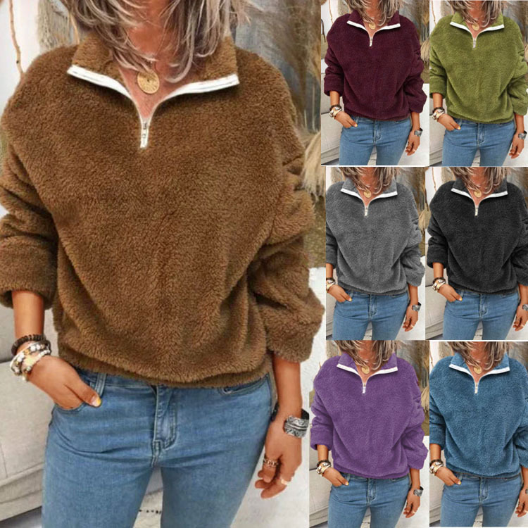 Oversized S-5XL Women's Plush Fleece Sweatshirt Coats 2021 Women Fashion Turndown Collar Long Sleeve Added Velvet Hoodie