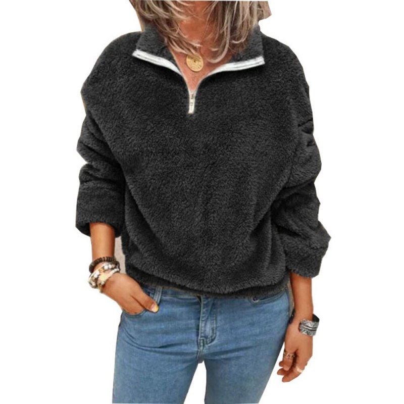 Oversized S-5XL Women's Plush Fleece Sweatshirt Coats 2021 Women Fashion Turndown Collar Long Sleeve Added Velvet Hoodie