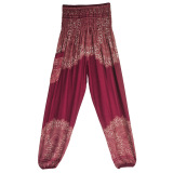 Women Hot Sale Boho Printing Loose Traditional Yoga Pants Bloomers Black Wine Red Green Dark Blue Purple Dark Green One Size