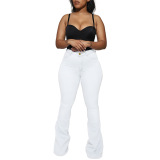 Women High Waist Slim Elasticity Boot Cut Pants White Black Blue S-3XL