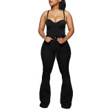 Women High Waist Slim Elasticity Boot Cut Pants White Black Blue S-3XL