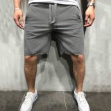 Men Shorts Wild Style Solid Color Ripped Short Pants Jogger Workout Shorts Men