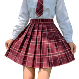 School Gril Uniform Grid Skirt Genuine Female Student Wear College Style Autumn and Winter Clothes Spot Original Suit Short Skirt Two-piece Suit