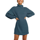 2021 Winter New Fashion Women's High Neck Mid-length Sweater Sweater Dress