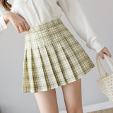 Pleated Skirt Short Skirt Female 2021 New Summer Anti-glare College Wind High Cashew Green A-line Skirt