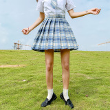 School Gril Uniform Grid Skirt Genuine Female Student Wear College Style Autumn and Winter Clothes Spot Original Suit Short Skirt Two-piece Suit
