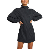 2021 Winter New Fashion Women's High Neck Mid-length Sweater Sweater Dress
