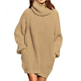 2021 Fashion Warm Dress High Neck Long Sleeve Loose Style Multi-Color Women Sweater