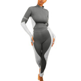 Women Fashion Mock Neck Colorblock Long Sleeve Casual Sport Wear Red Black Gray Army Green Khaki S-XXL