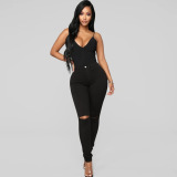 Women's Fashion High Waist Slim Ripped Denim Pants Multi-Color Slim Jean Leggings S-3XL